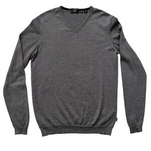 HUGO BOSS Gray Extrafine Merino Wool V Neck Sweater XL